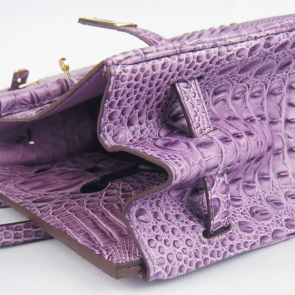 High Quality Fake Hermes Birkin 35CM Crocodile Head Veins Leather Bag Purple 6089